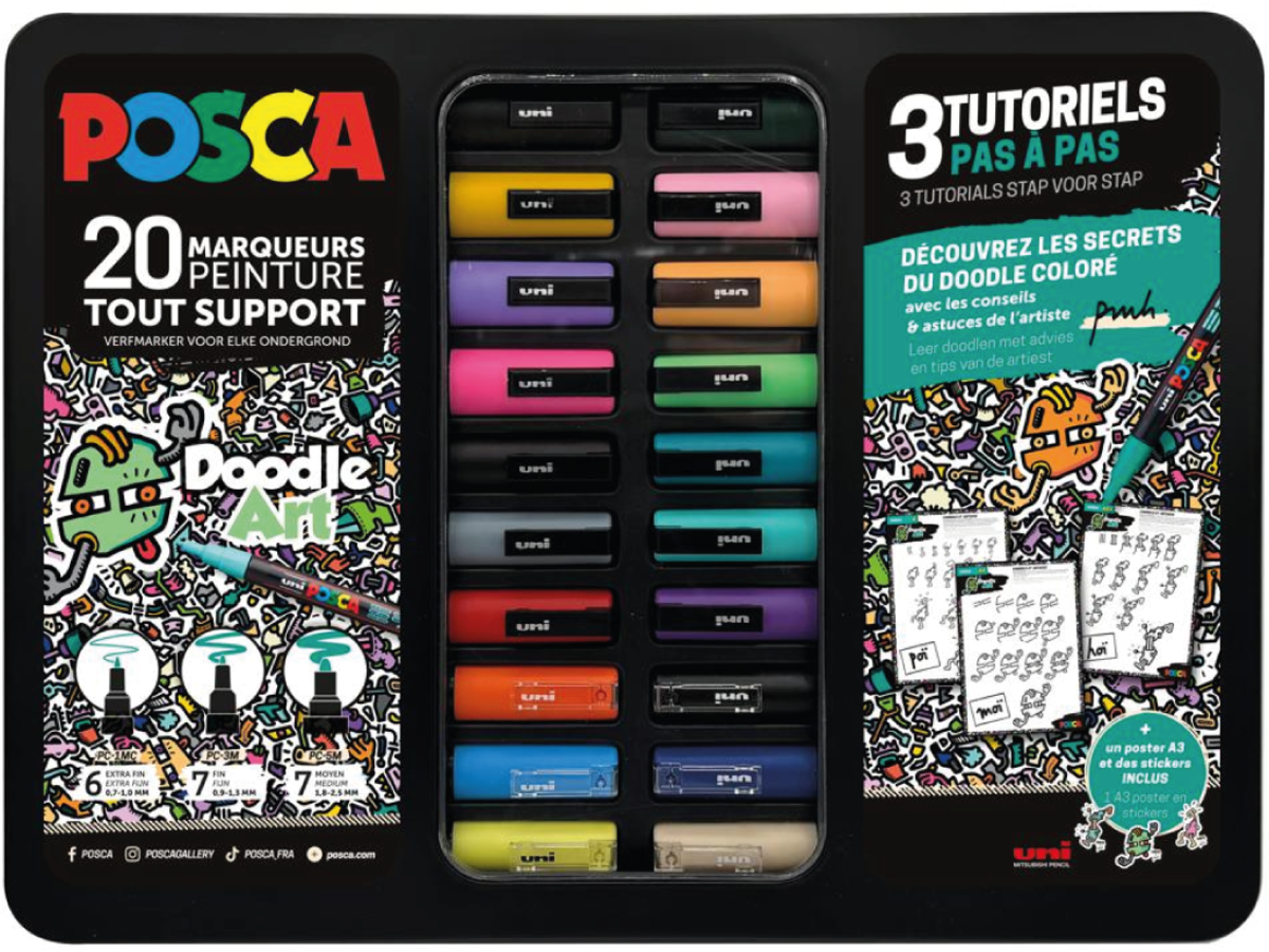 Uni Posca Lackmarker Koffer Doodle Art 20 Stück