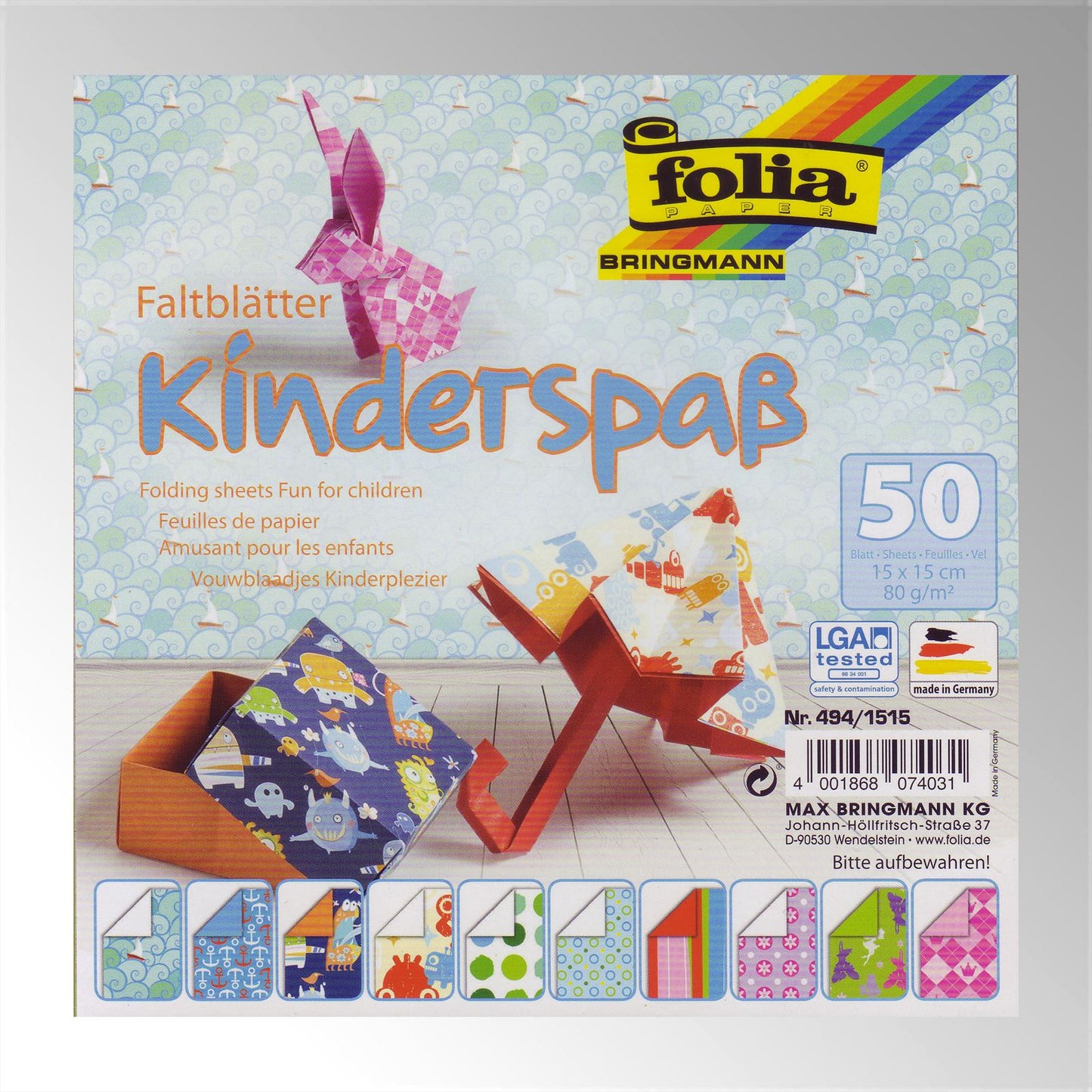 Folia Faltblätter Kids – 80 g – 50 Blatt – 15x15 cm