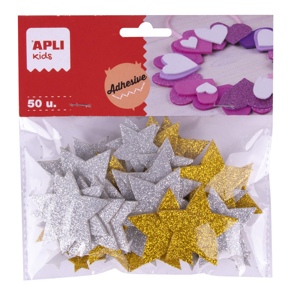 Apli EVA Foam Shapes Stars Glitter - Silver and Gold - 50 pieces