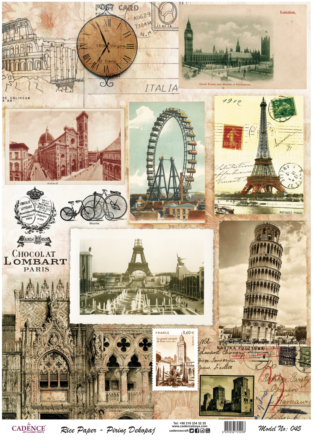 Cadence Rice Decoupage Paper 45 30x42 cm World Cities