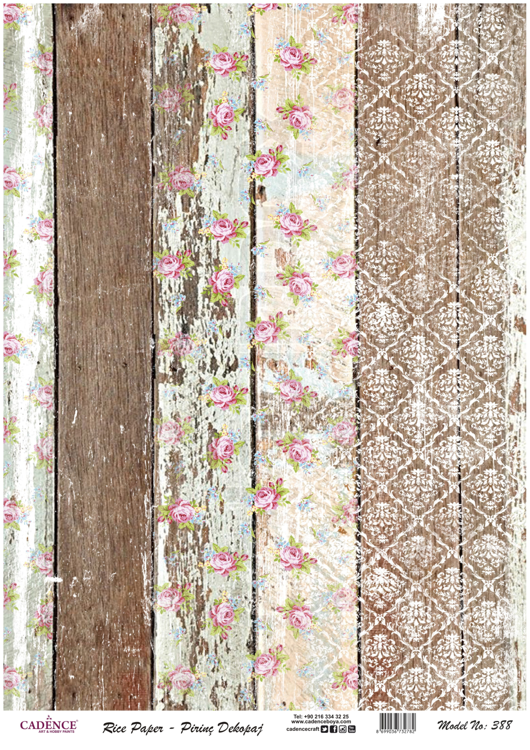 Cadence Reispapier Decoupage 388 30x42 cm Gemustertes Holz
