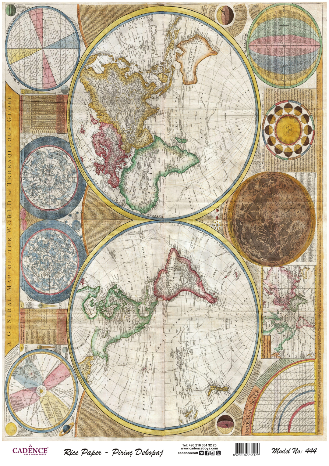 Cadence Rice Decoupage Paper 444 30x42 cm World Maps