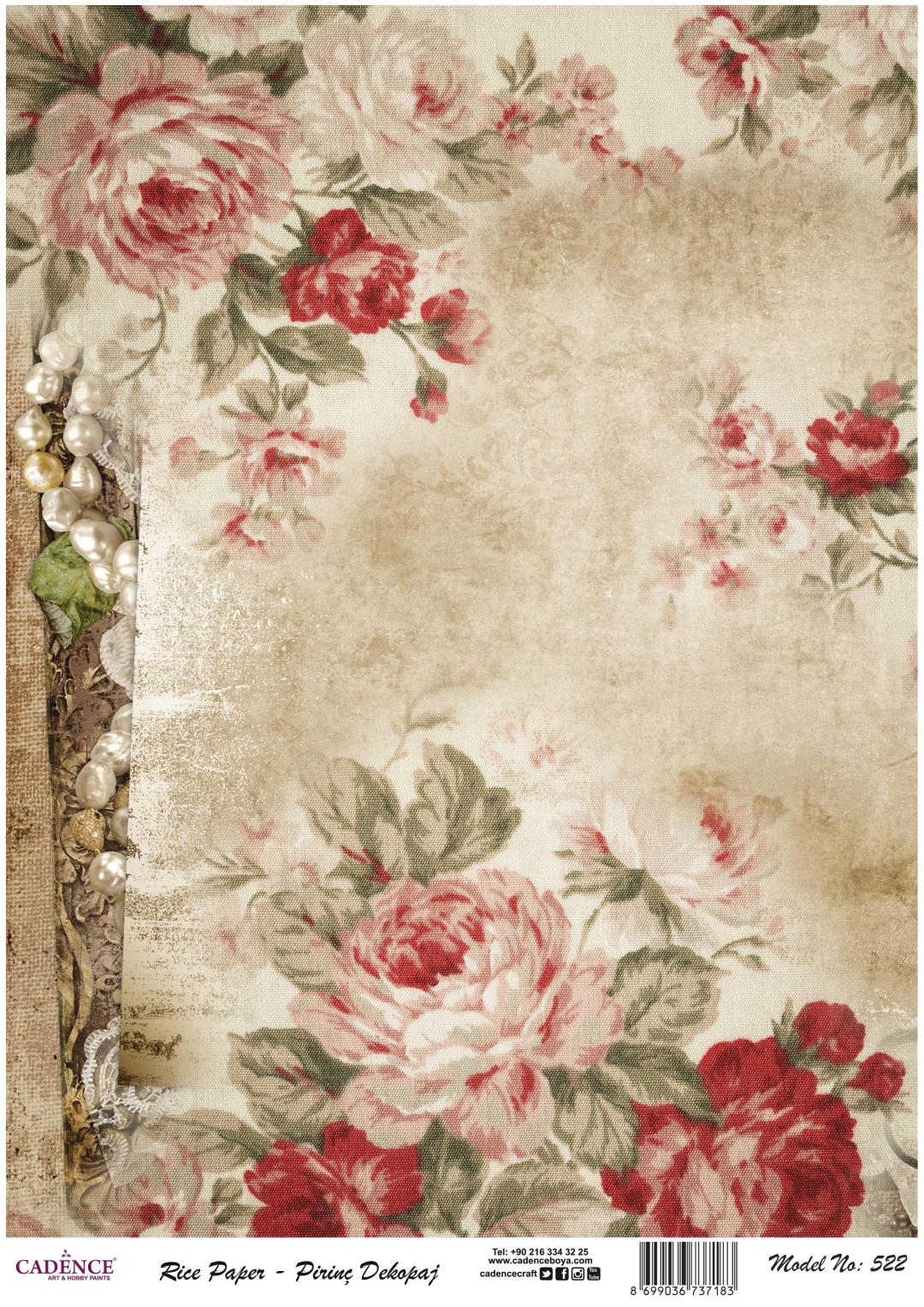 Cadence Rijst Decoupagepapier 522 30x42 cm Sepia Rozen