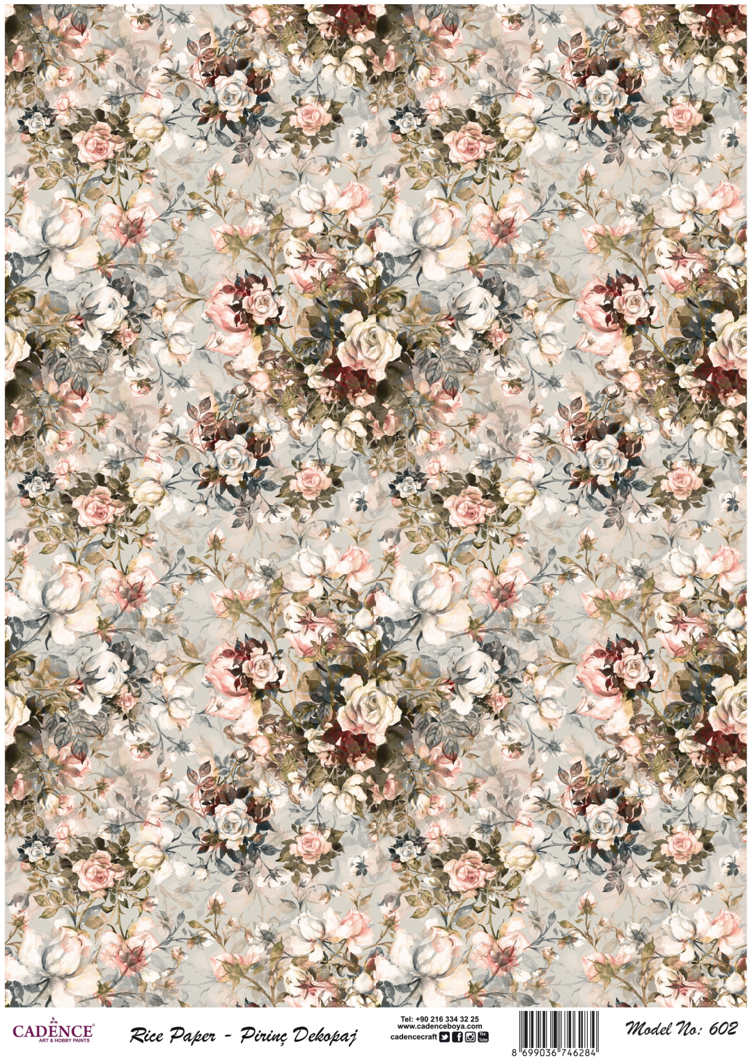 Cadence Reispapier Decoupage 602 30x42 cm Blumenstraußmuster