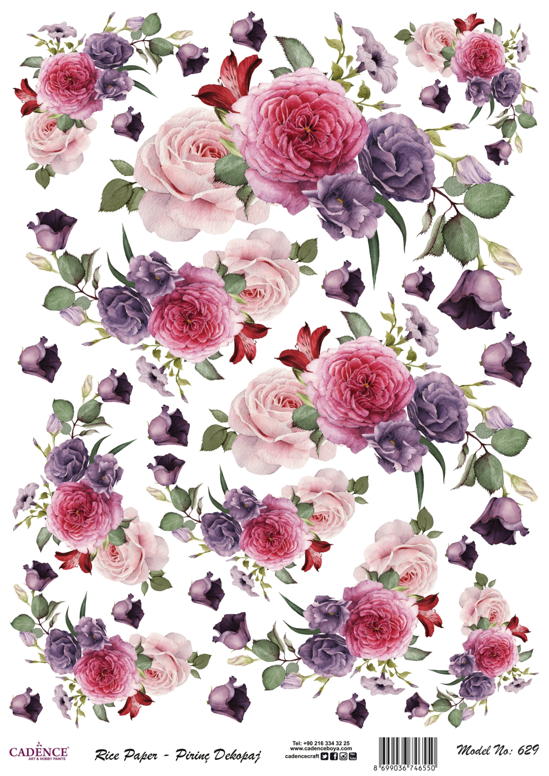 Cadence Rice Decoupage Paper 629 30x42 cm Roses White