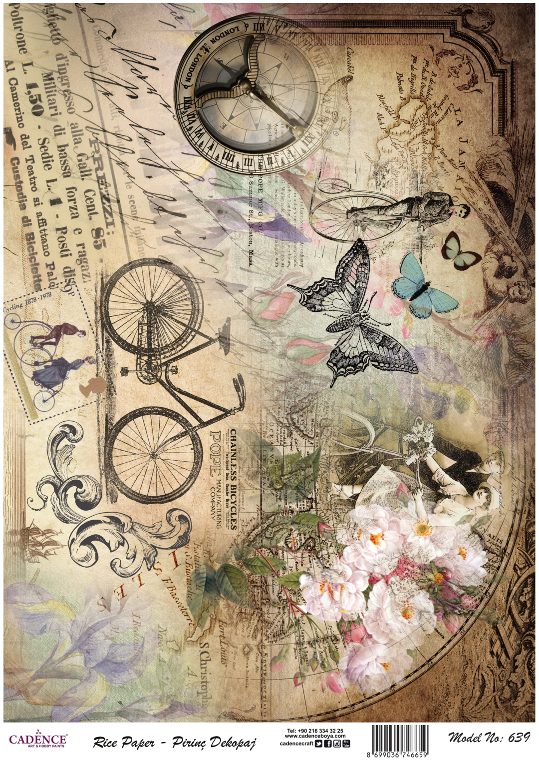 Cadence Reispapier Decoupage 639 30x42 cm Vintage Fahrrad