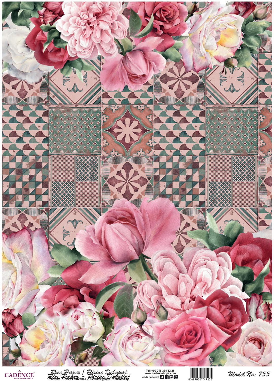 Cadence Rijst Decoupagepapier 733 30x42 cm Roze Mozaiek