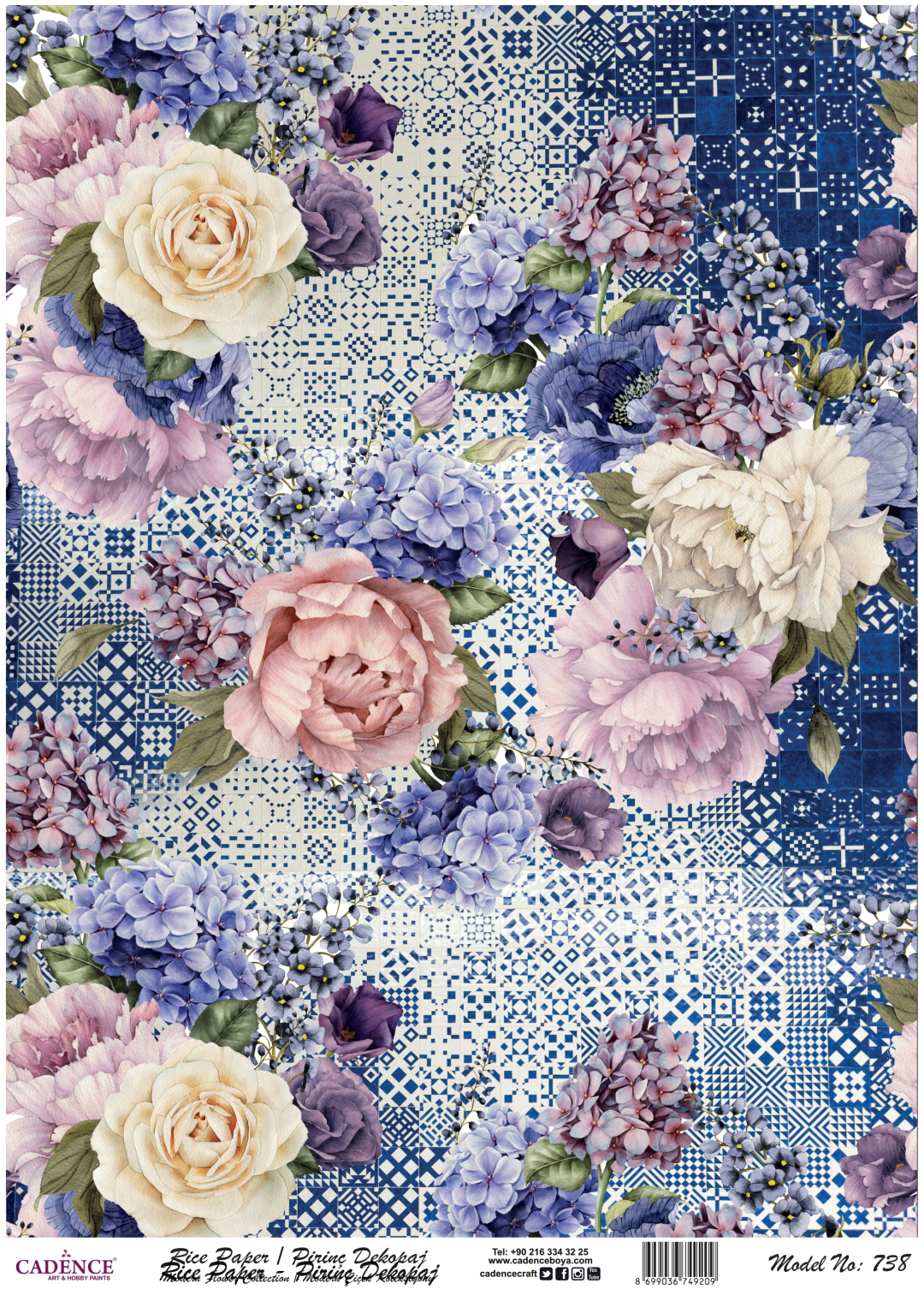 Cadence Rijst Decoupagepapier 738 30x42 cm Blauwe Flora