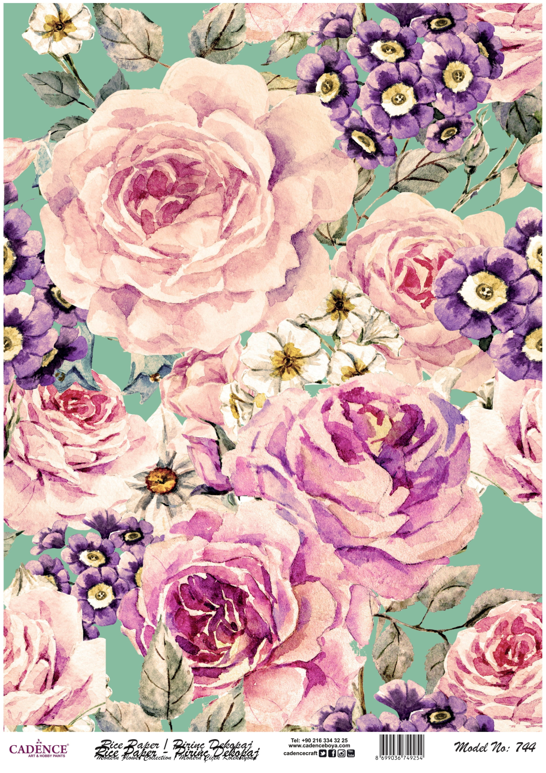 Cadence Reispapier Decoupage 744 30x42 cm Aquarell Blumen