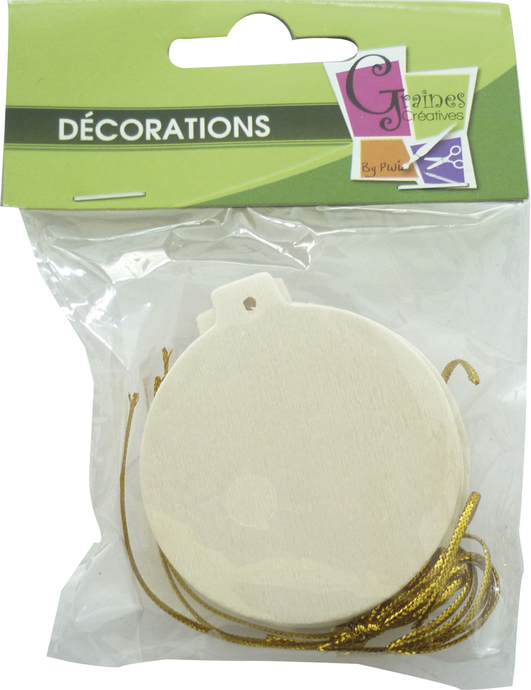 GC Wooden Christmas Baubles Flat 6 cm 6 pieces