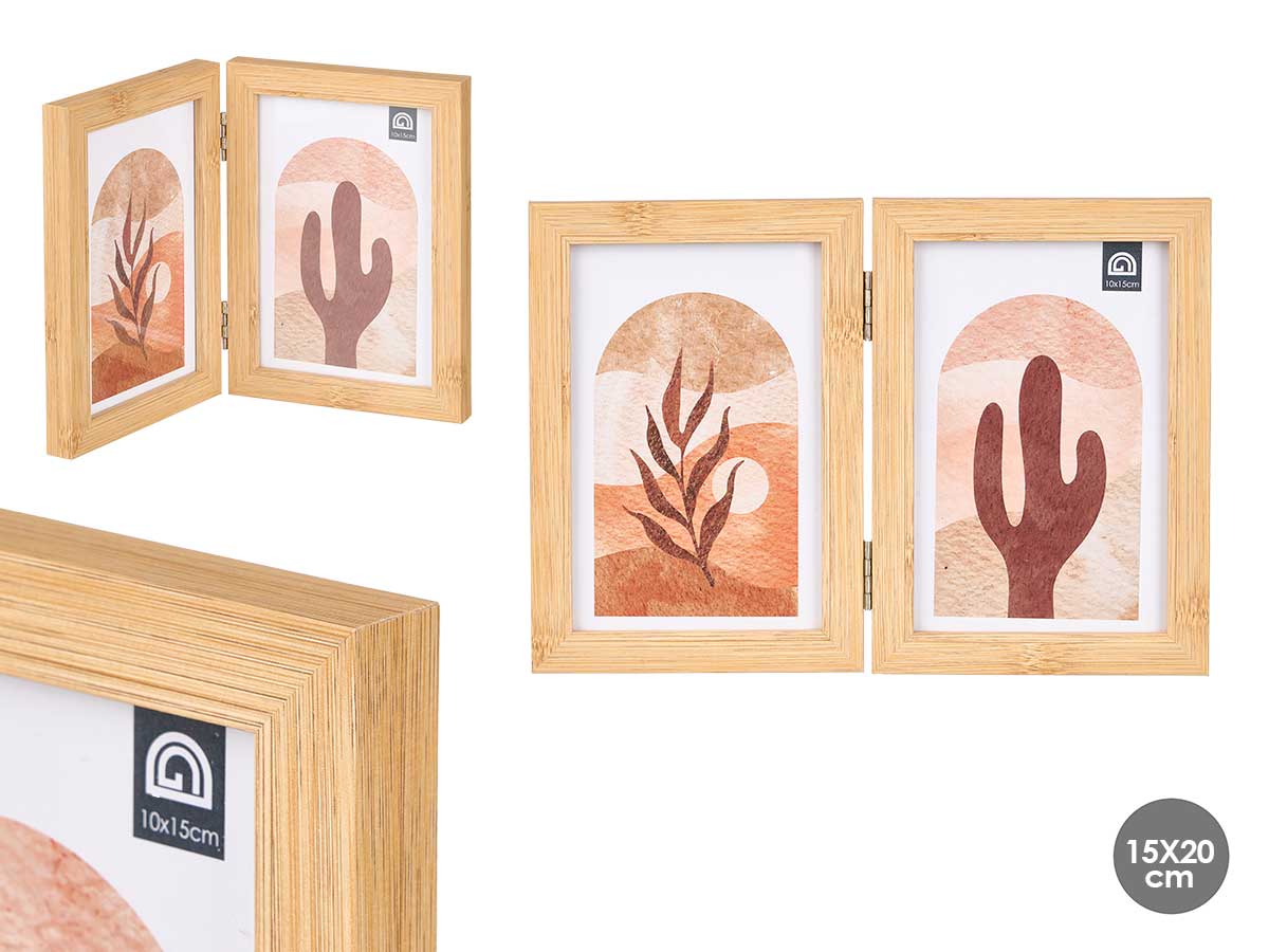 Kipit Double Photo Frame Bamboo Effect 10x15cm