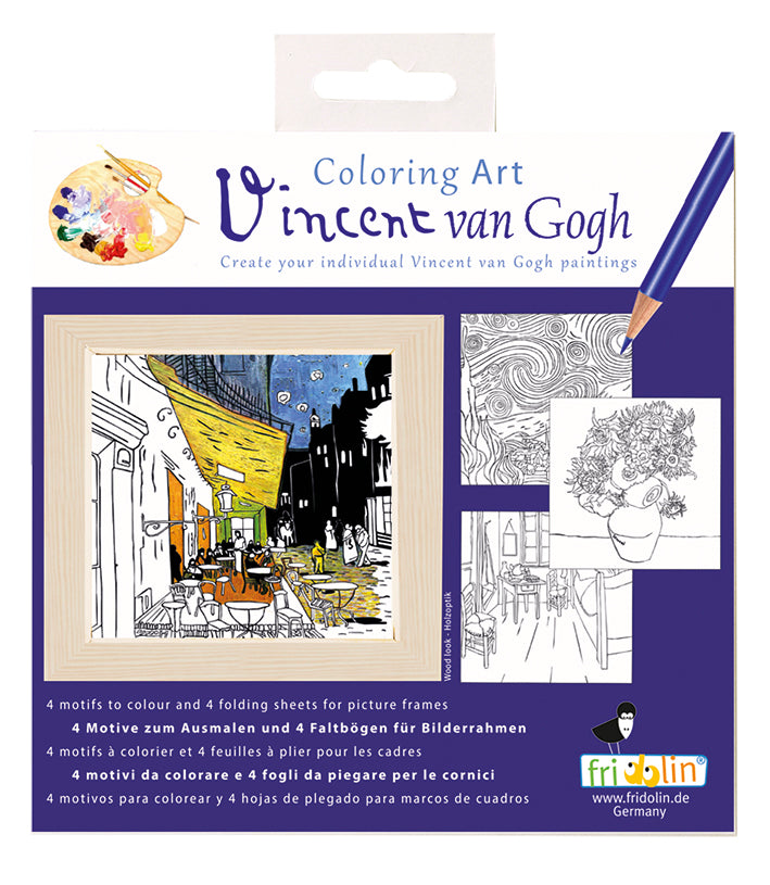 Fridolin Coloring Art Kit 4 Kleurplaten met Lijst 15x15 cm Vincent van Gogh