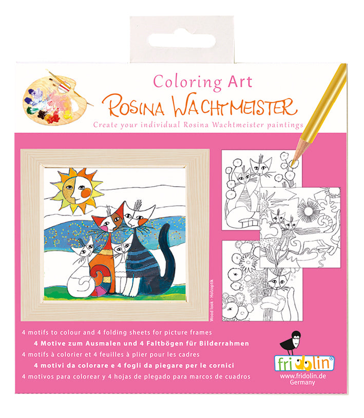 Fridolin Coloring Art Kit 4 Ausmalbilder mit Rahmen 15x15 cm Rosina Wachtmeister