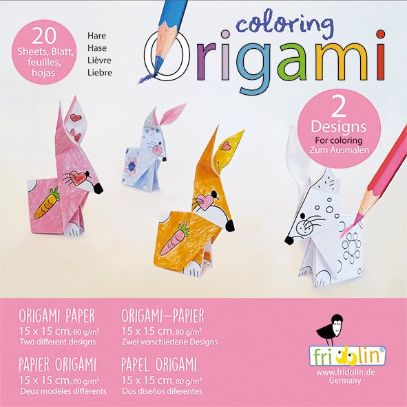 Fridolin Origami Farben Set 15x15 cm 20 Blatt Hase