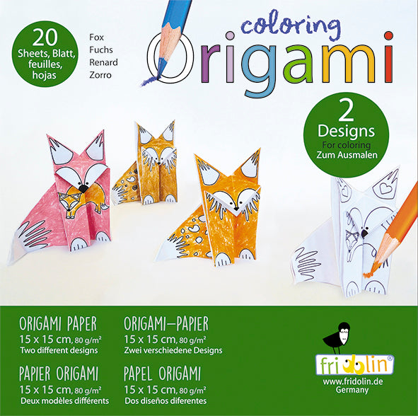 Fridolin Origami Kleuren Set 15x15 cm 20 vel 80 gr 2 modellen Vos