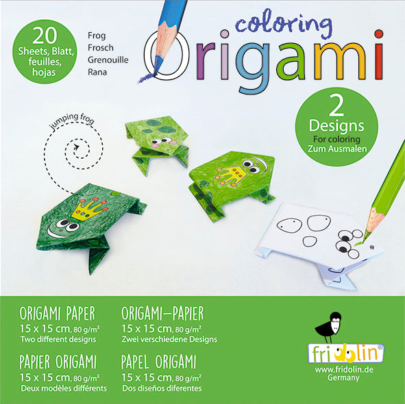 Fridolin Origami Kleuren Set 15x15 cm 20 vel 80 gr 2 modellen Kikker