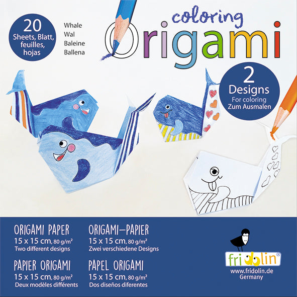 Fridolin Origami Kleuren Set 15x15 cm 20 vel 80 gr 2 modellen Walvis
