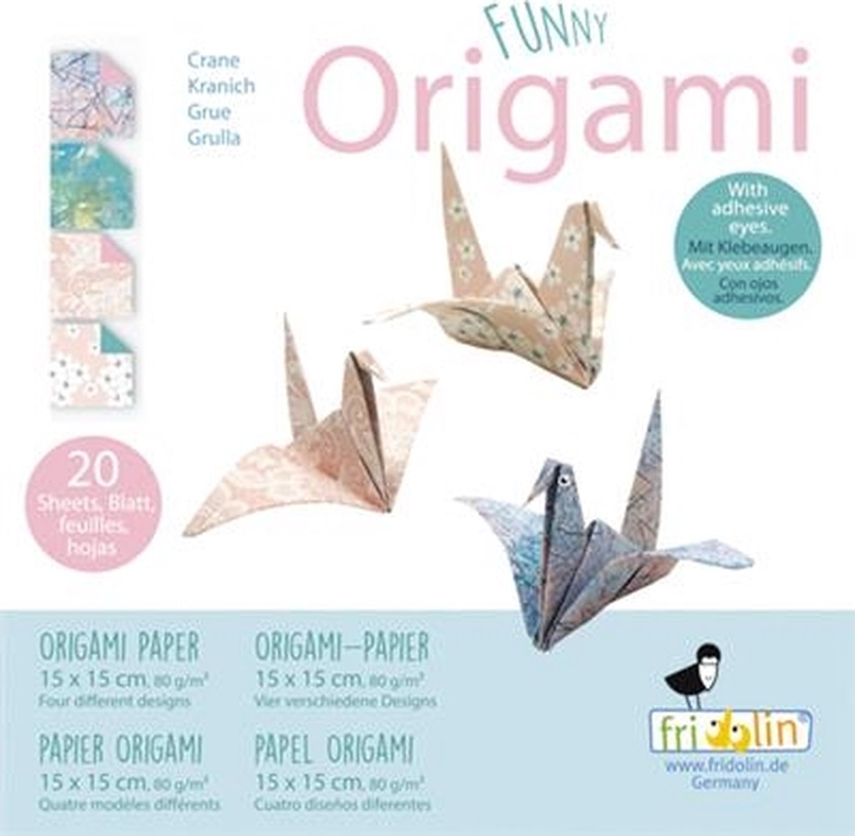 Fridolin Funny Origami 15x15 cm 20 vel 80 gr Kraanvogels