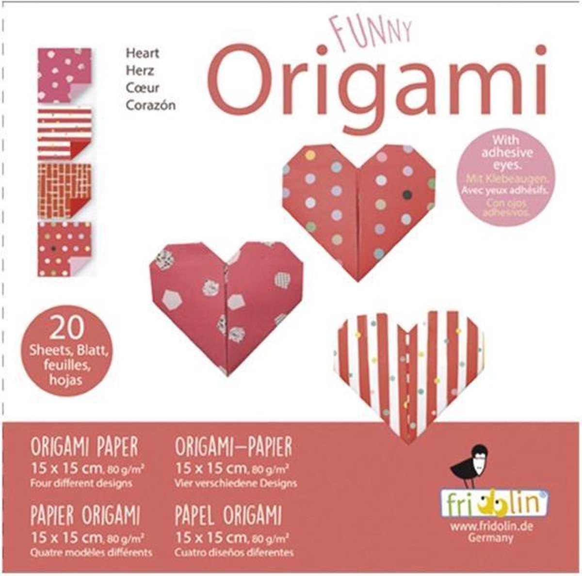 Fridolin Funny Origami 15x15 cm 20 sheets 80 gsm Hearts