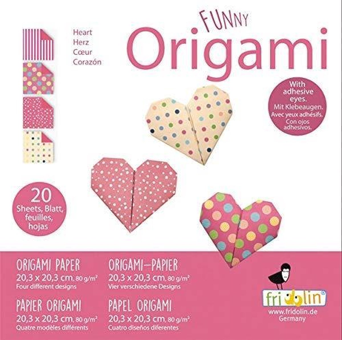 Fridolin Funny Origami 20x20 cm 20 vel 80 gr. Harten