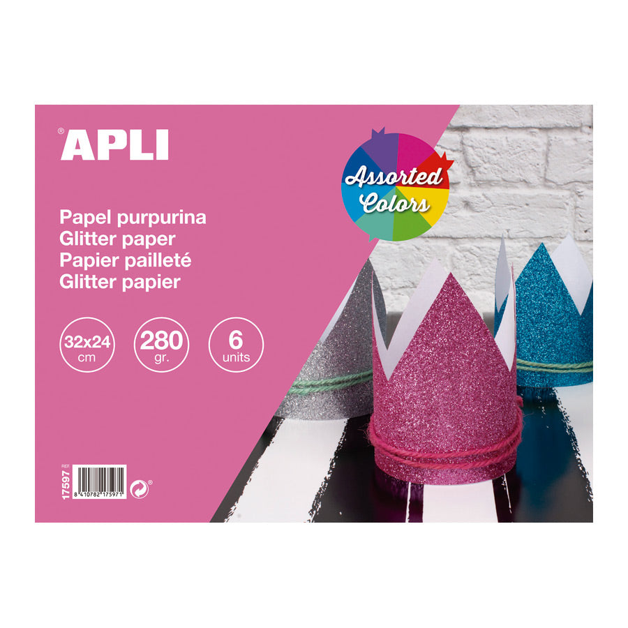 Apli Glitterpapier - 32x24 cm - 280 gr - 6 vel