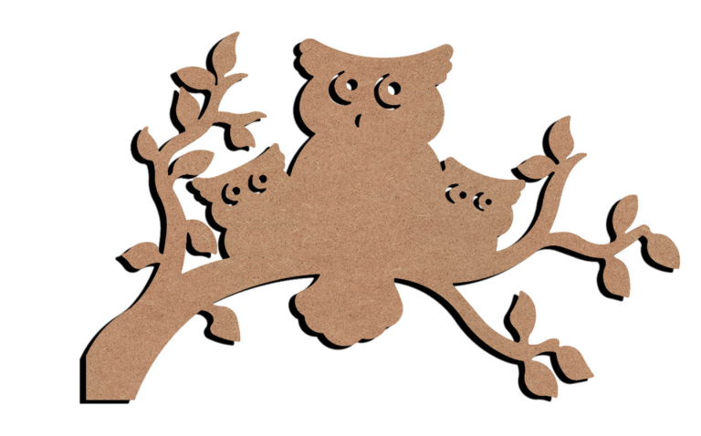MDF Figurine Owl Family on Branch 58 cm