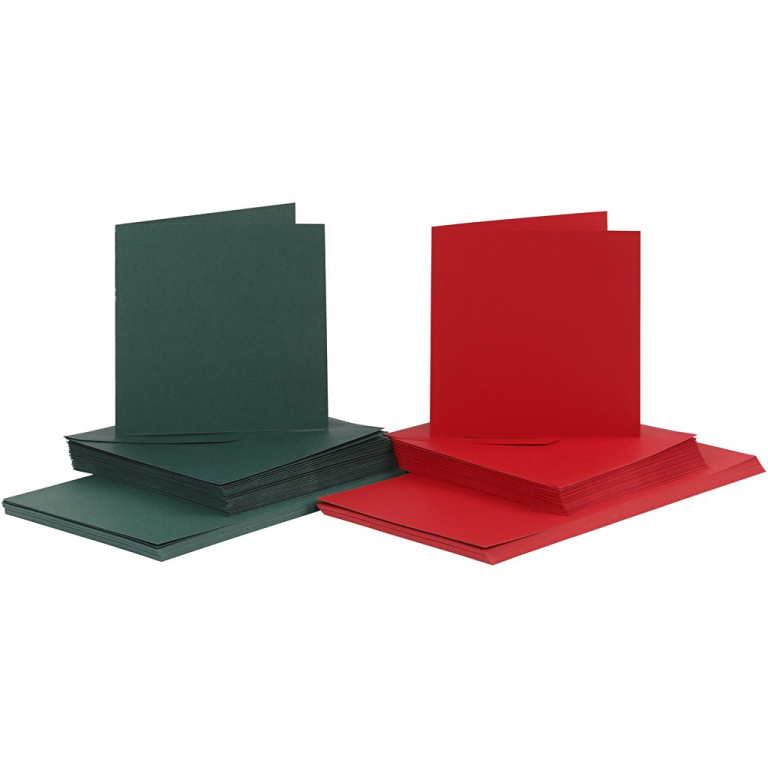 CC Karten & Umschläge Rot - Grün 15x15cm 50 Sets