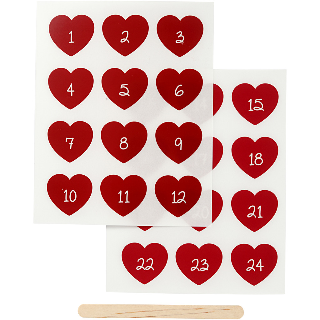 CC Rub-on Stickers Advent Numbers in Heart, 2 sheets