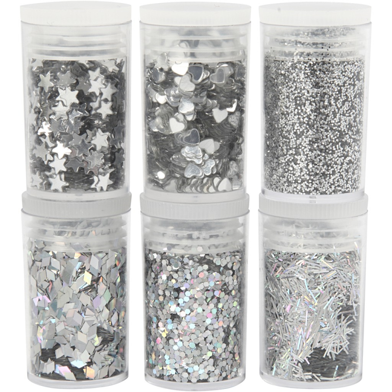 CC Glitzer- und Pailletten-Set Silber 6x5 g