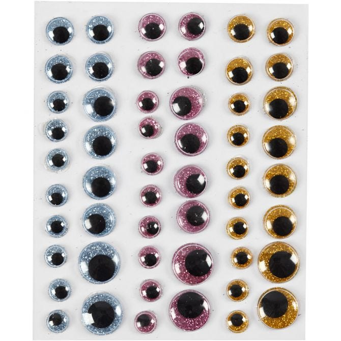 CC Wiggle Eyes d: 8, 12, 15 mm Blue Gold Red 54 pieces
