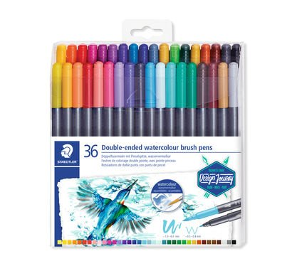 Staedtler Dual Tip Watercolour Brush Pen, 36 Colours