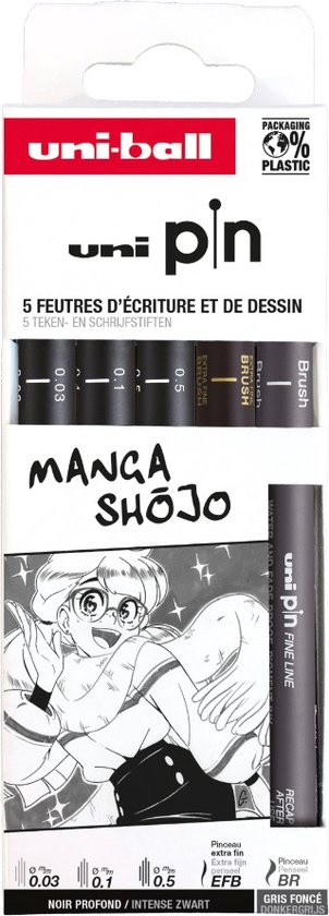 Uni Pin Fineliner Set 5 pieces Manga Shojo