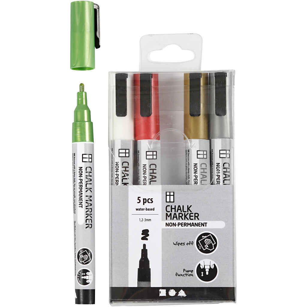 CC Chalk Markers Set 1.2-3 mm Metallic Colors 5 Pieces