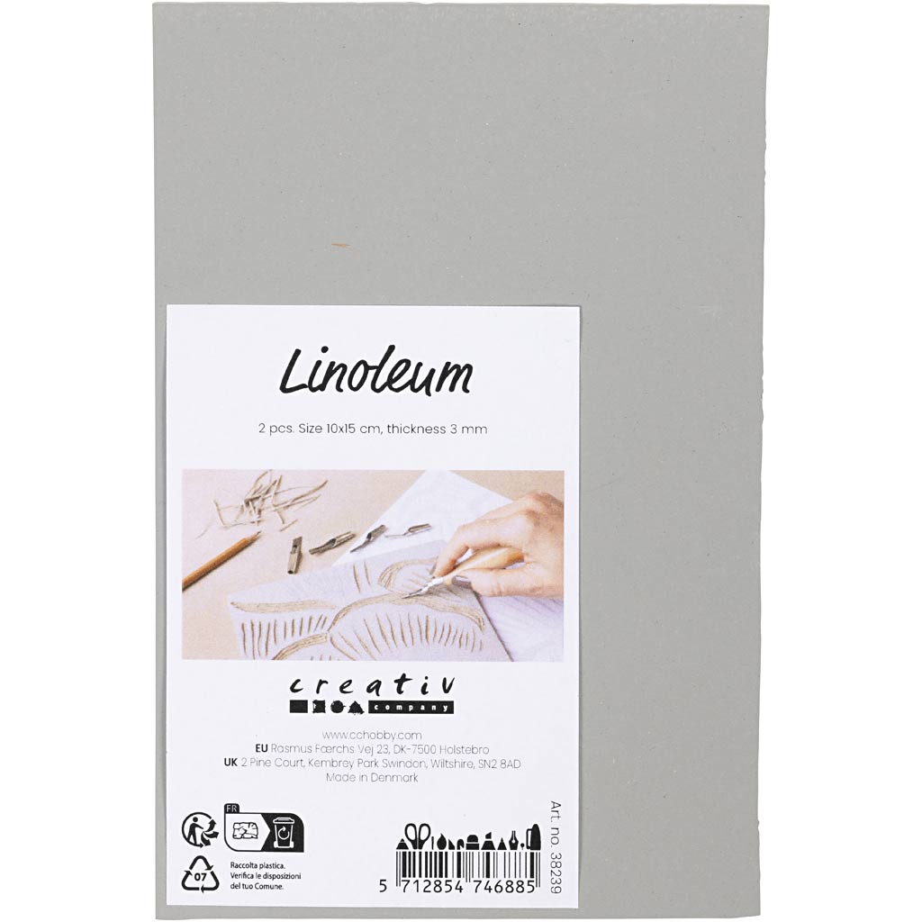 CC Linoleum Rubber Sheet 10x15cm Light Grey 2 pcs
