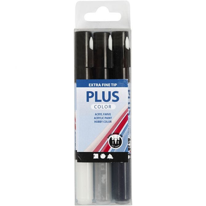 Plus Color Marker Set 0,7 mm Zwart Grijs Wit 3 stuks