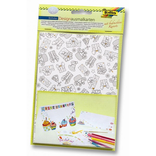 Folia Ontwerpkleurkaarten met enveloppen - Verjaardag - 4st