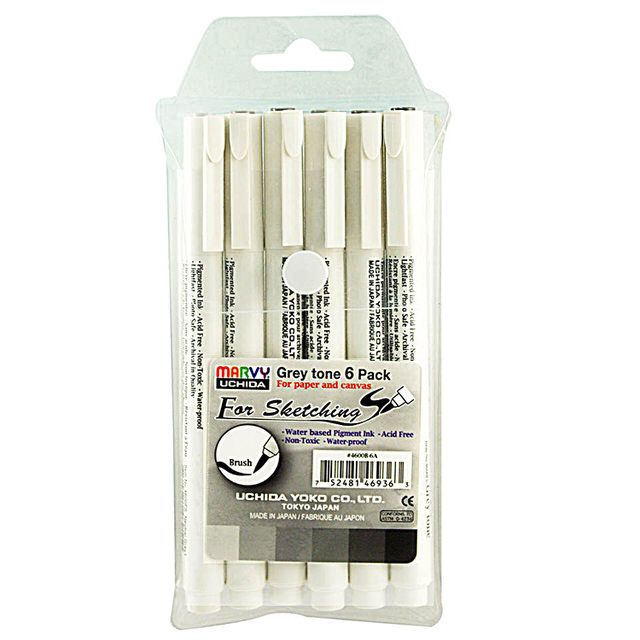 Marvy Uchida Brushpennen Grijs 6 stuks