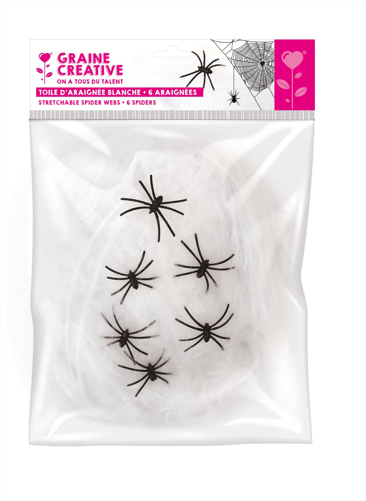 GC Halloween Decoration Plastic Spiders with Spiderweb - 6 pieces
