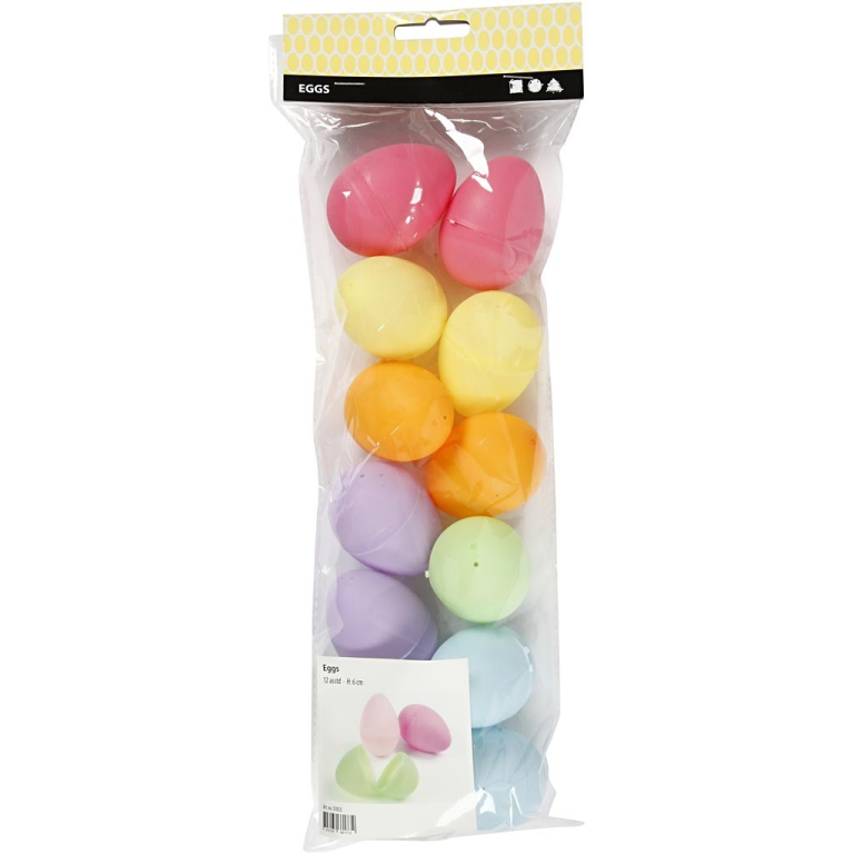 CC Plastic Eieren h: 6cm Pastel 12 stuks