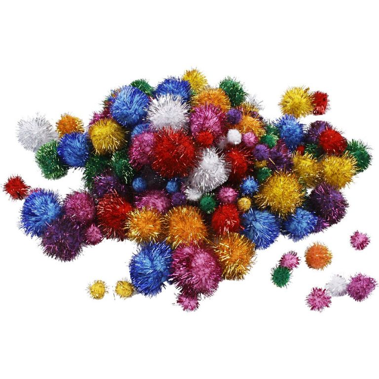 CC Pompoms Multigekleurd Glitter 15-40mm 75 stuks