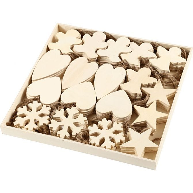 CC Ornamenten voor Kerst, afm 9-11 cm, dikte 4 mm, 90 assorti, triplex