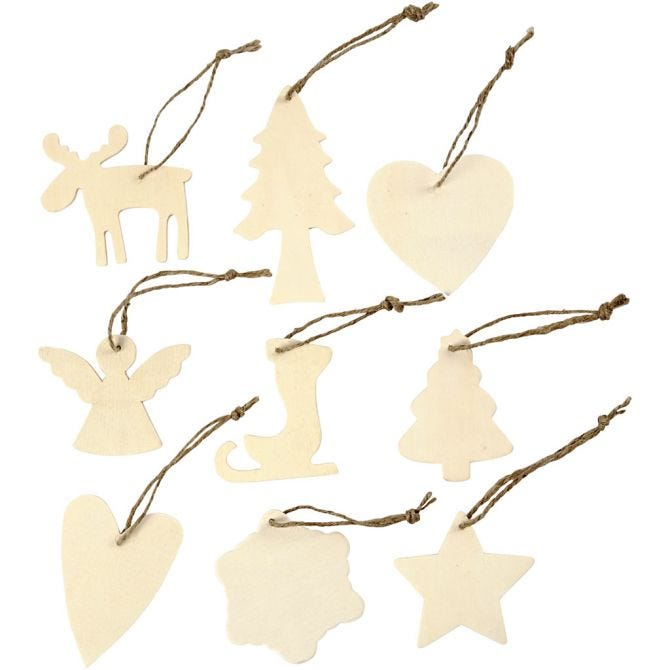 CC Wooden Ornaments Assortment 7-8 cm Christmas 72 pcs