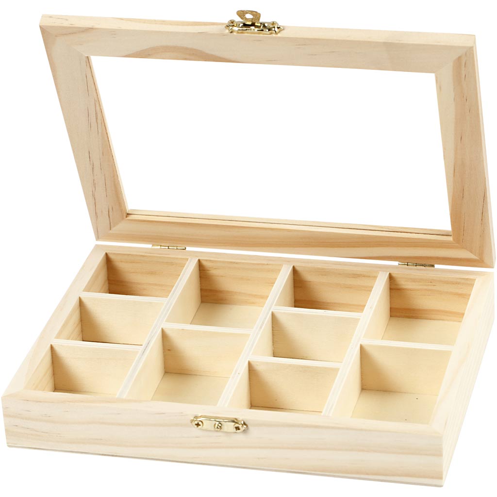CC Houten Doos Met Glazen Deksel 15,5x20,5x3,5 cm