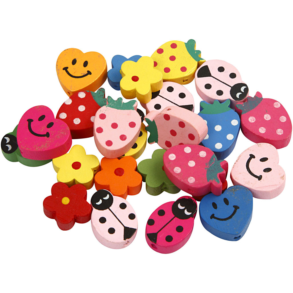 CC Wooden Bead Figure Mix 15-20 mm Multicolored 325 pieces