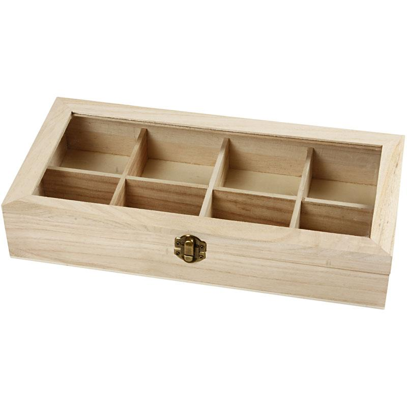 CC Houten Doos met Glazen Deksel 32x16x6 cm