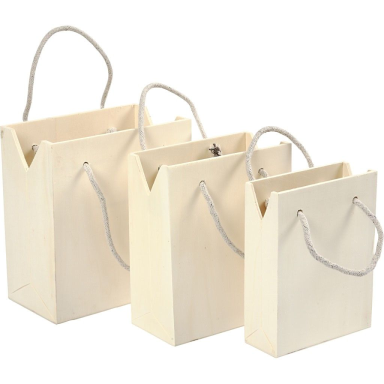 CC Holzbeutel mit Henkel 3 Stück H: 12-16 cm, T: 5-9 cm B 16-18cm
