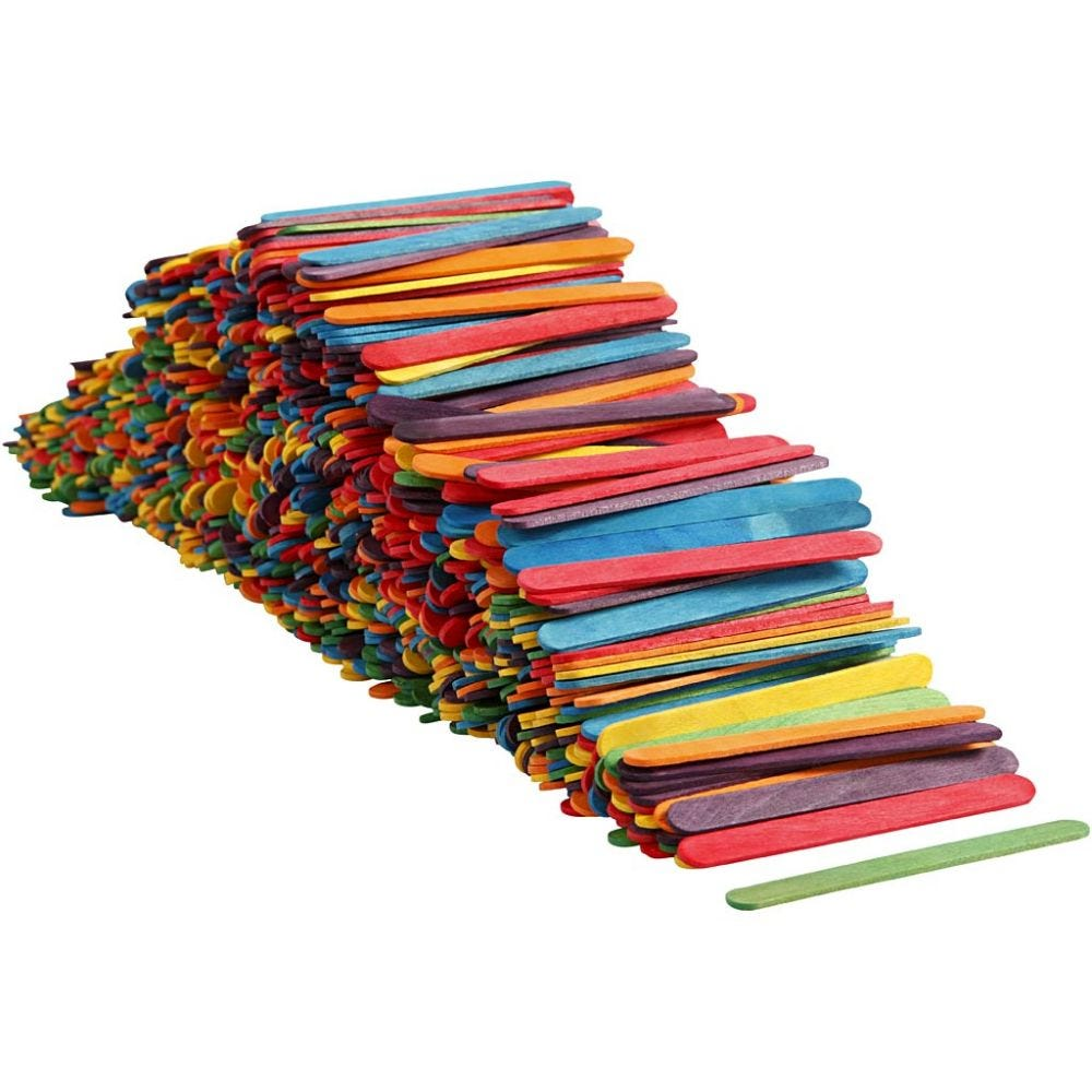 CC Construction Wood Sticks L: 11.4 cm W: 10 mm Colored 1000 pieces