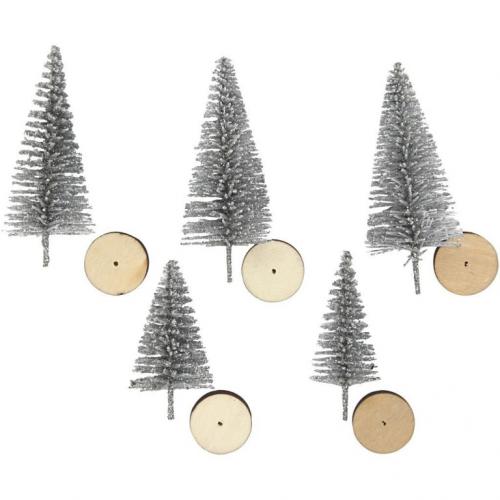 Creativ Company - CC Weihnachtsbäume 40-60 mm Silber 5 Stück | GoedkoopsteHobby