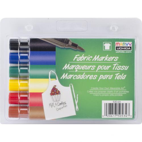 Marvy Uchida Textielstiften Brush Primair 6 Stuks | GoedkoopsteHobby