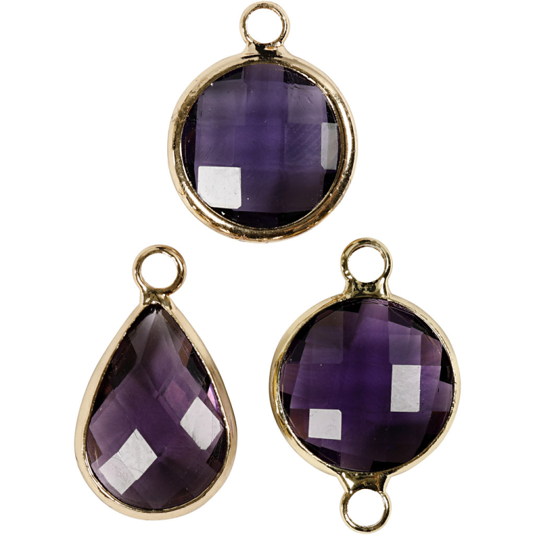 CC Sieradenhanger Cabochon Facetglas 15-20 mm Paars 6 stuks
